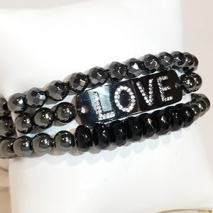 3 Pcs Set LOVE Bracelets Hematite Stainless Steel